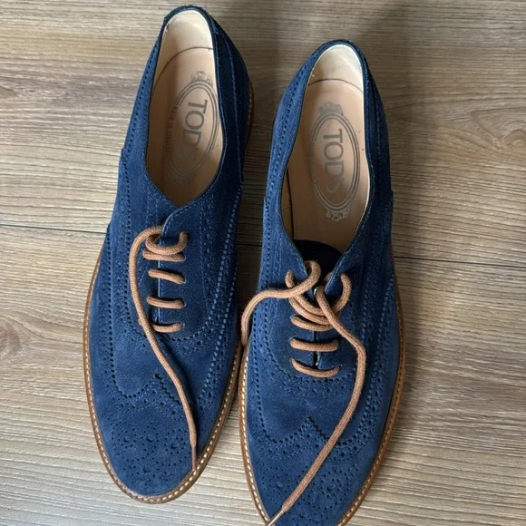Tod's women's Brogues Navy Blue Suede Oxford Shoes size 39